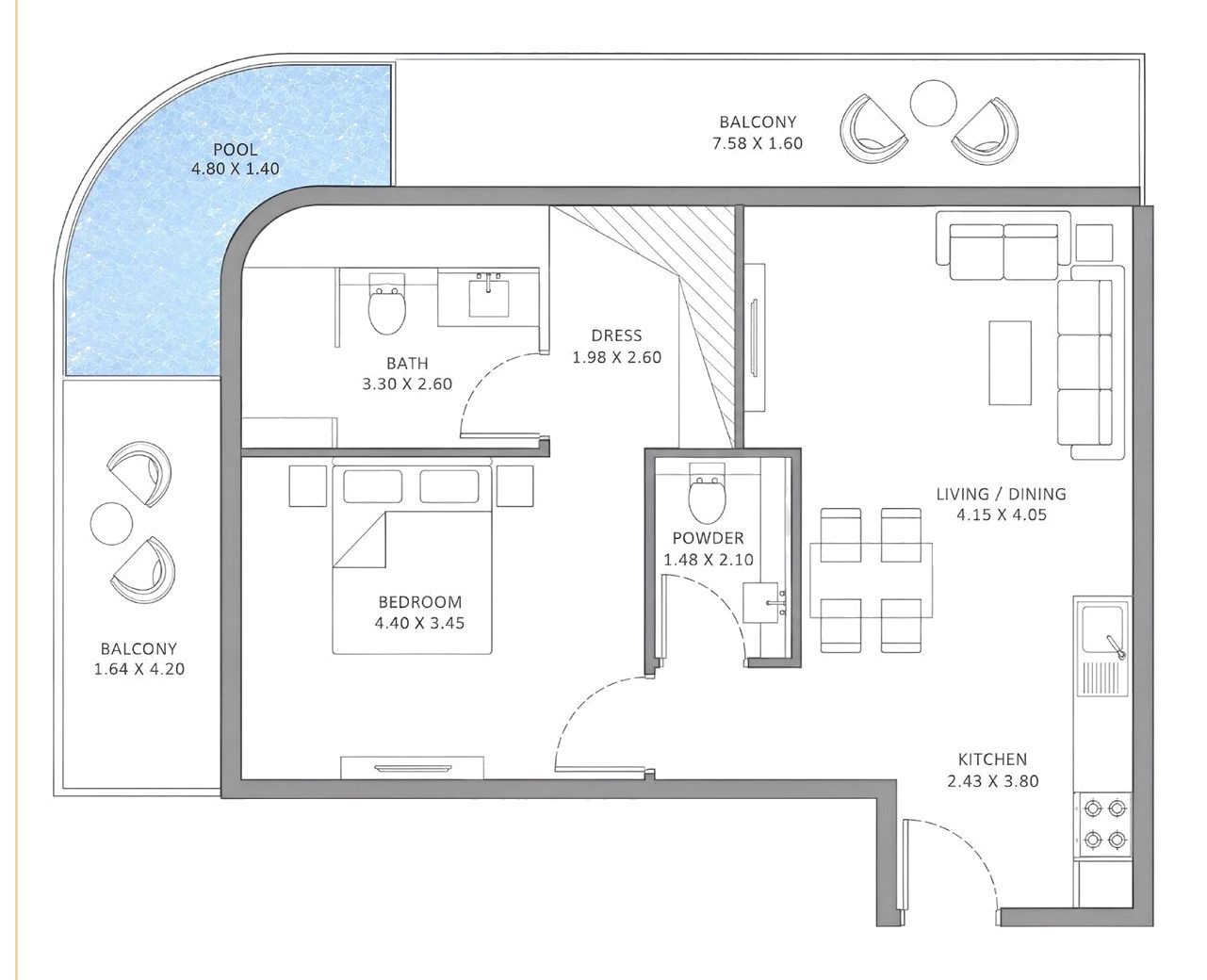 Floor plan: Bayz 101 by Danube, 1 Bedroom